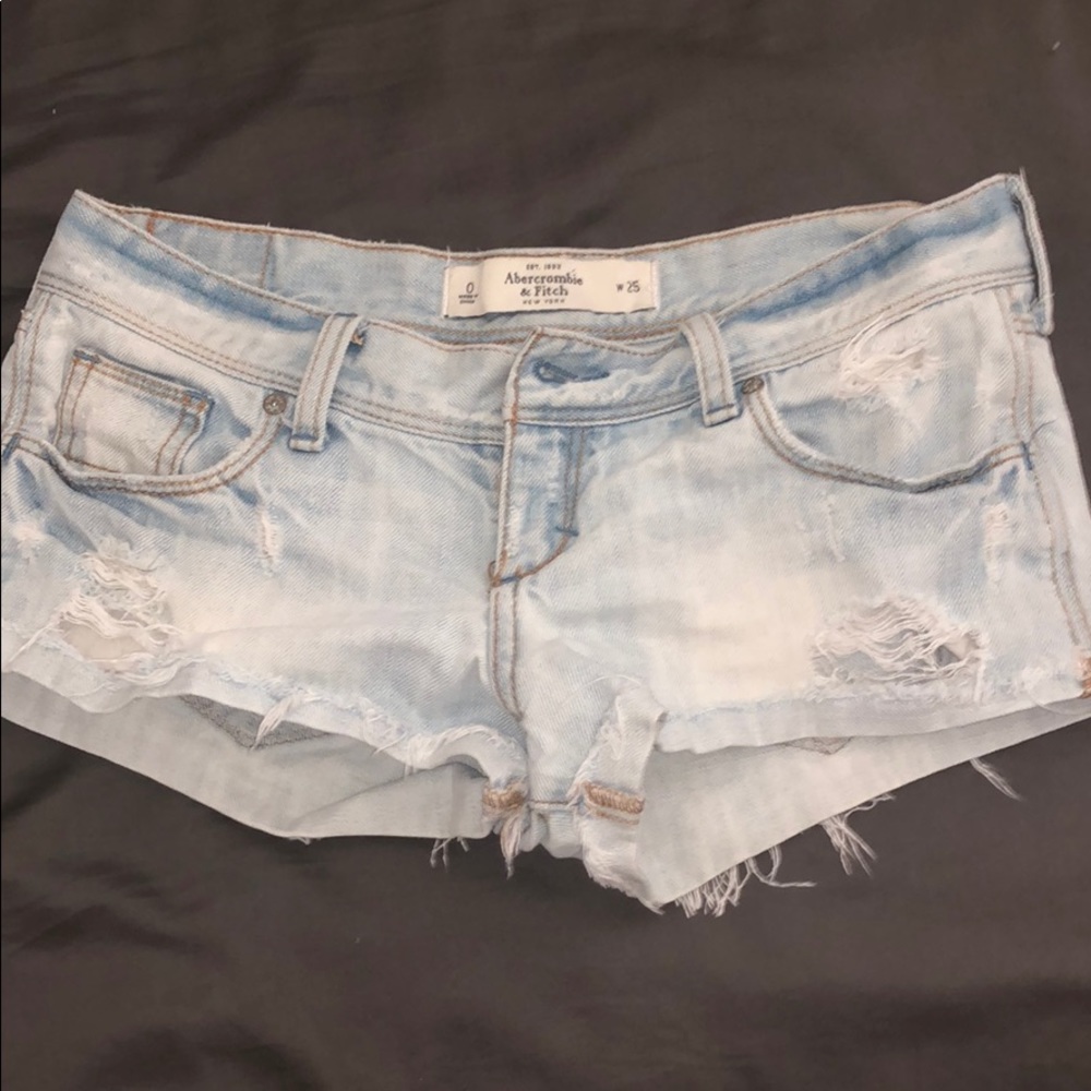A & F light wash denim shorts, low rise